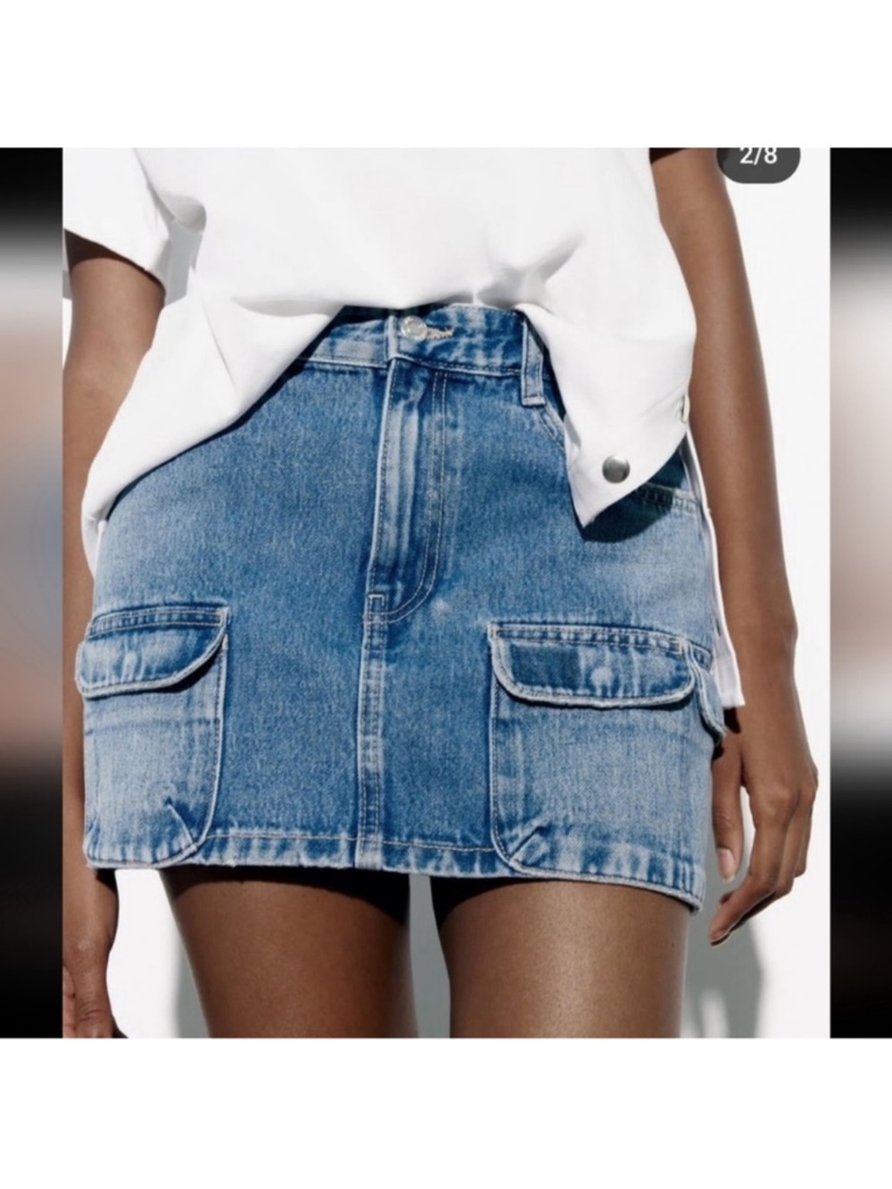 Celine Black Cap with White Tee and Light Blue Denim Mini - Picture 3 of 4